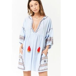 Striped Embroidered Floral Dress